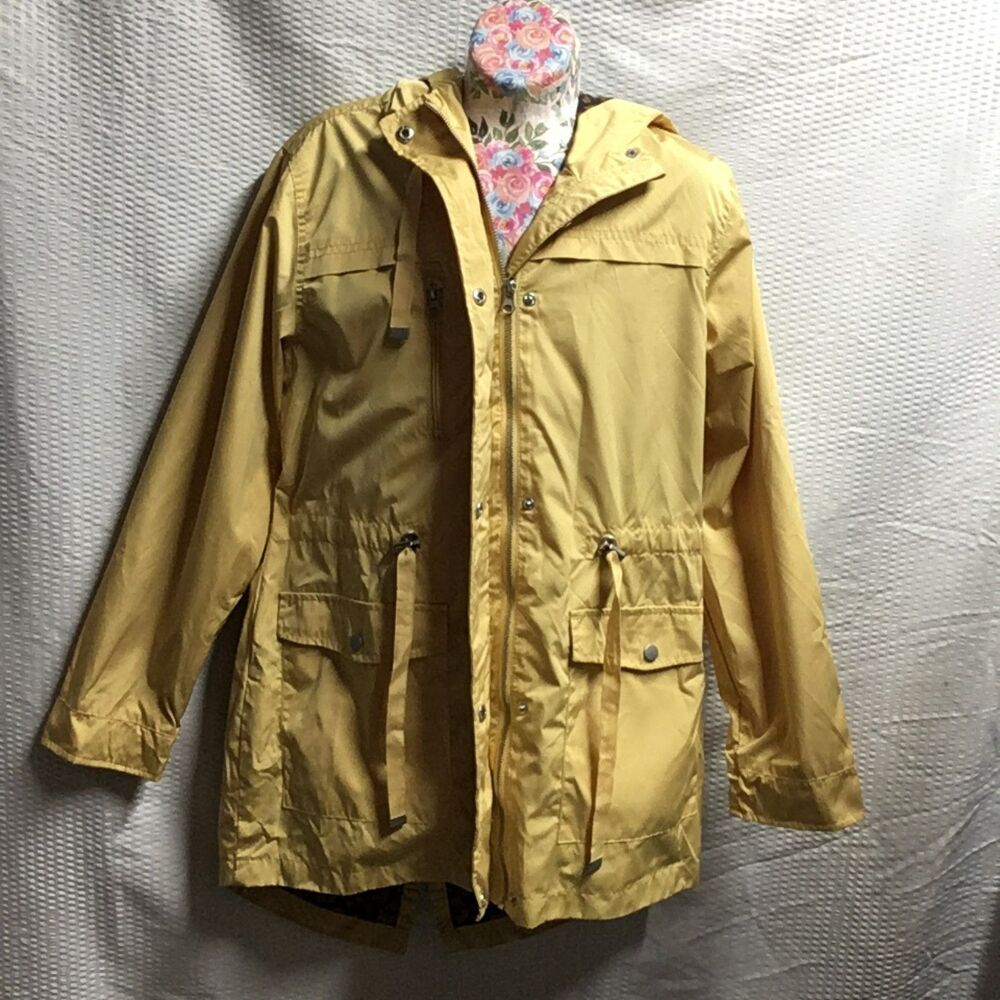 Time and True Yellow Raincoat – Size Small – Leopard Print Lining